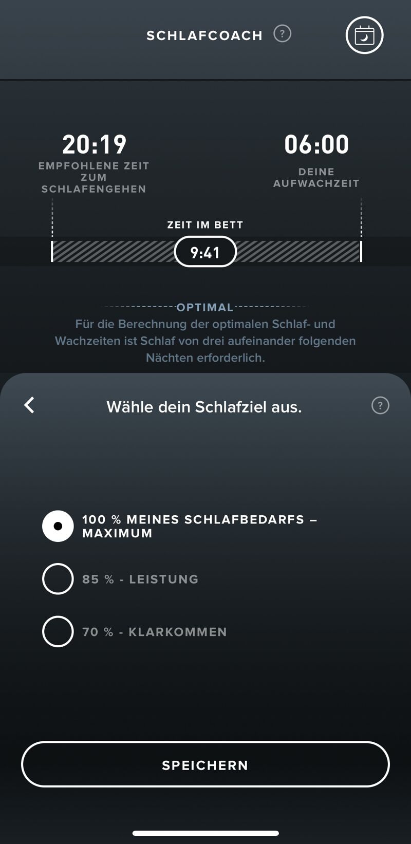 Die Whoop Schlafzielauswahl